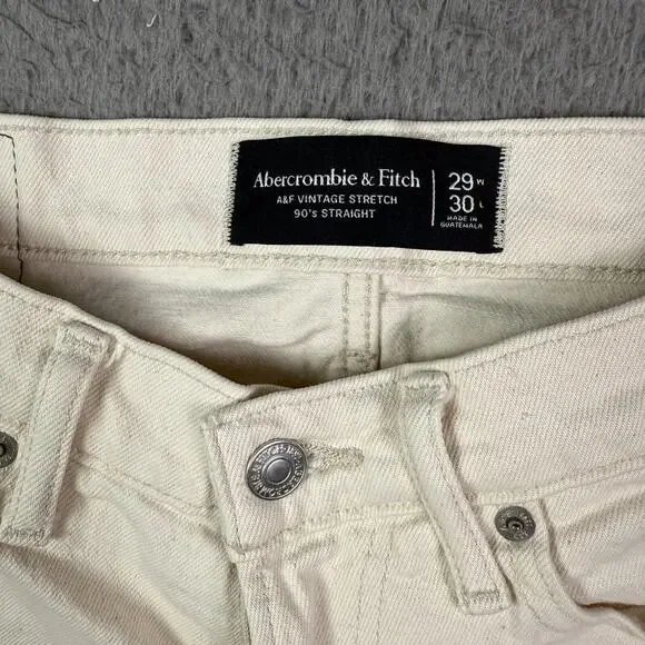 Abercrombie & Fitch Jeans Mens 29x30 Cream Vintage 90s Straight Stretch - Picture 6 of 12